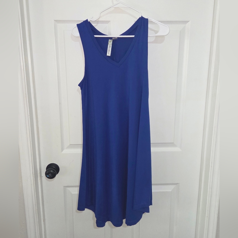 feathers Royal Blue Sleeveless V-Neck Swing Dress